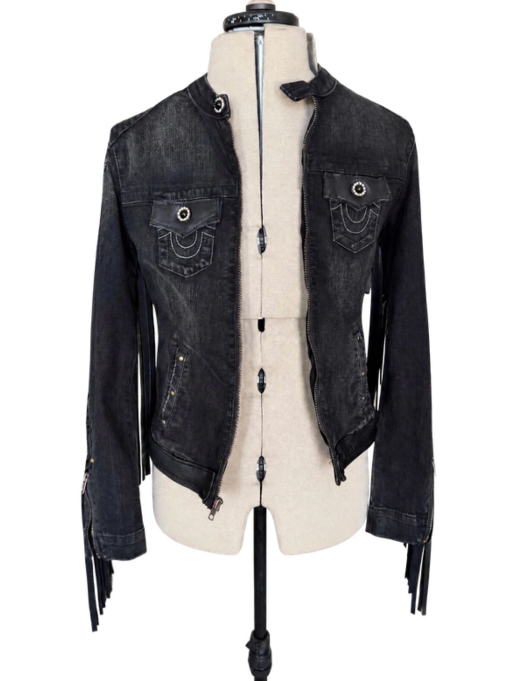 True Religion - Custom Black Fringe Denim Jacket